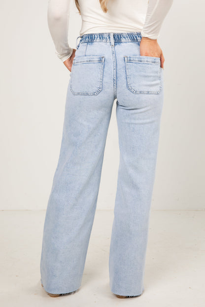 Ali Light Wash High-Rise Drawstring Wide Leg Jeans