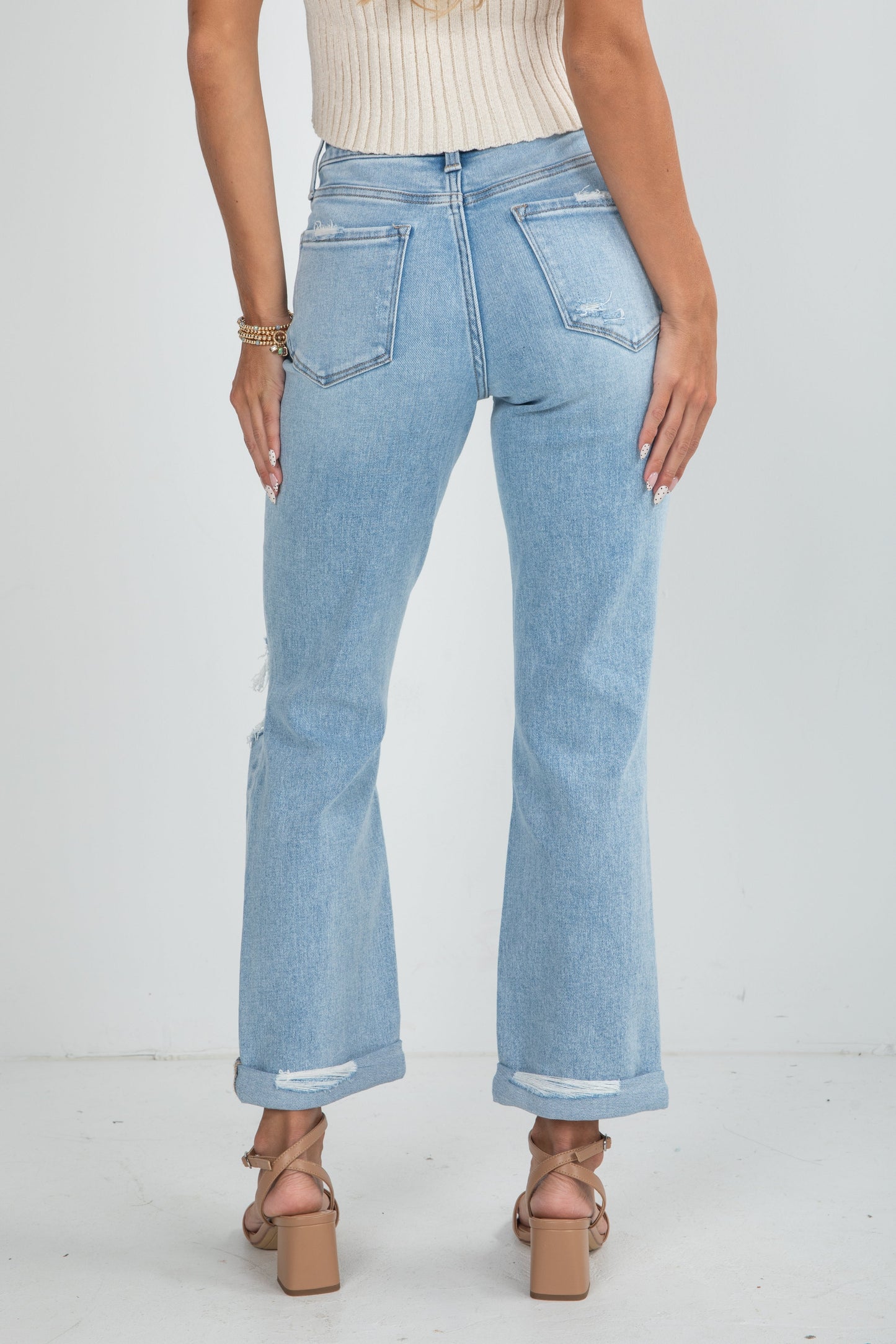 Alex Light Wash High-Rise Distressed Straight Leg Jeans
