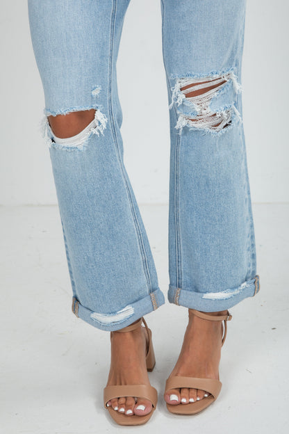 Alex Light Wash High-Rise Distressed Straight Leg Jeans