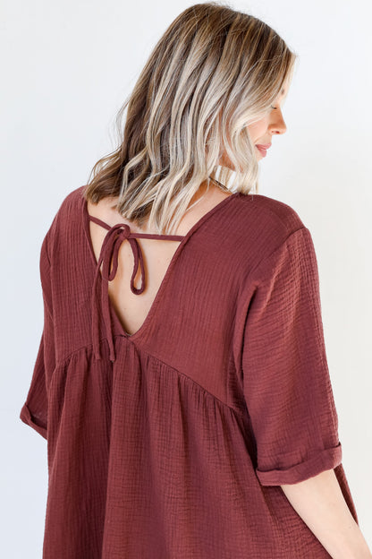 Autumn Mornings Linen Babydoll Mini Dress