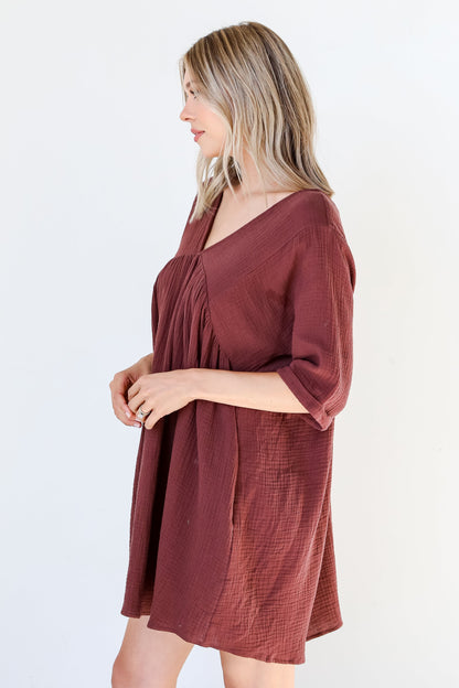 Autumn Mornings Linen Babydoll Mini Dress