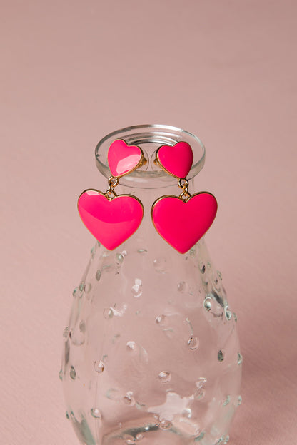 Elowen Pink Double Heart Drop Earrings