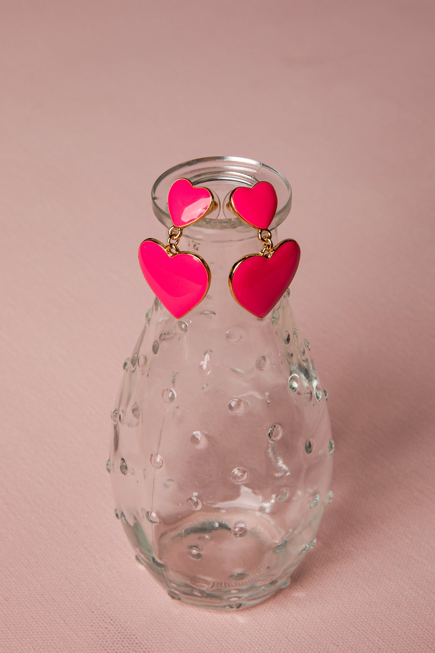 Elowen Pink Double Heart Drop Earrings