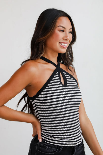 Elevated Coolness Ivory Striped Halter Tank - DU DEAL