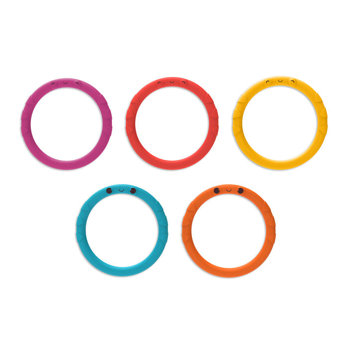 Ring toss game with five rings and five numbered pegs.