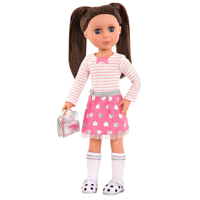 Skirt and top with glitter shoes for 14-inch doll