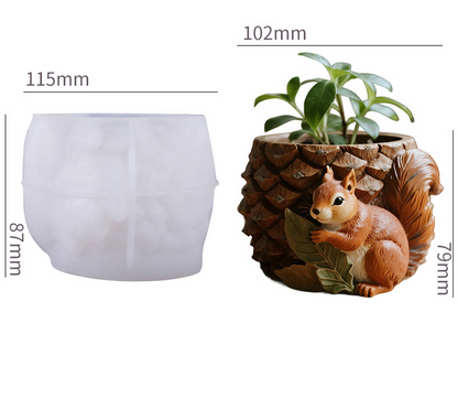 Squirrel Pinecone Storage Jar Resin Mold