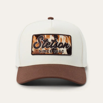 Stetson Eagle Cowhide Patch Trucker Hat in Off White/Brown