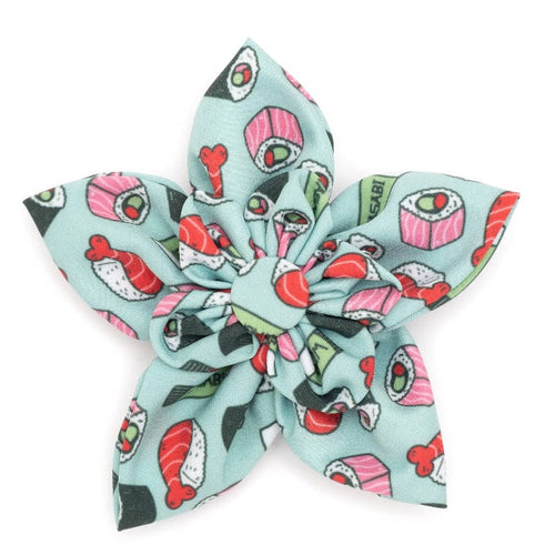The Worthy Dog Bow Ties SM Sushi Flower Mint Green Pet Collar Attachment - 2 Sizes