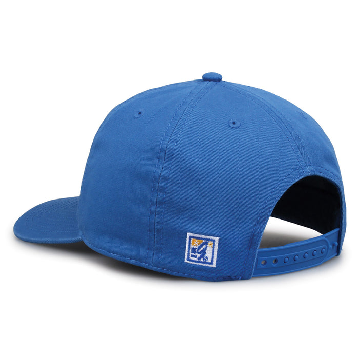 UCLA Bruins Original Heritage Bar Snapback in la blue, rear view showing adjustable snapback closure