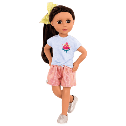Watermelon t-shirt and shorts for 14-inch doll