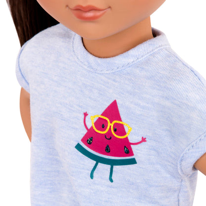 Watermelon t-shirt and shorts for 14-inch doll