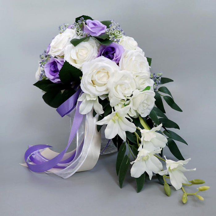 Wedding Artificial Hand Tied Rose Bride Bouquet - Cascade Style