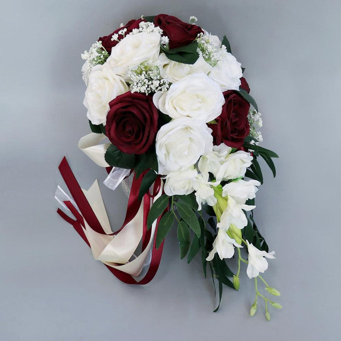 Wedding Artificial Hand Tied Rose Bride Bouquet - Cascade Style