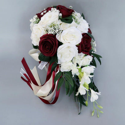 Wedding Artificial Hand Tied Rose Bride Bouquet - Cascade Style
