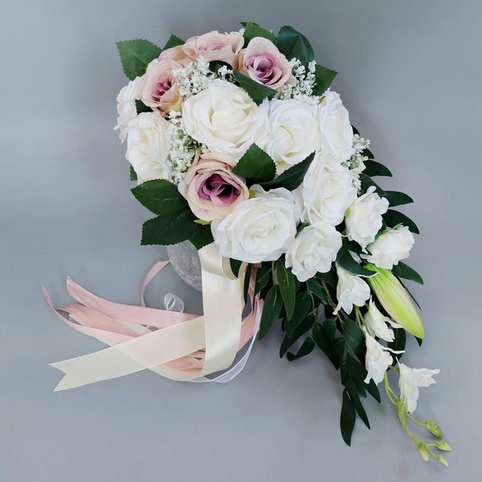Wedding Artificial Hand Tied Rose Bride Bouquet - Cascade Style
