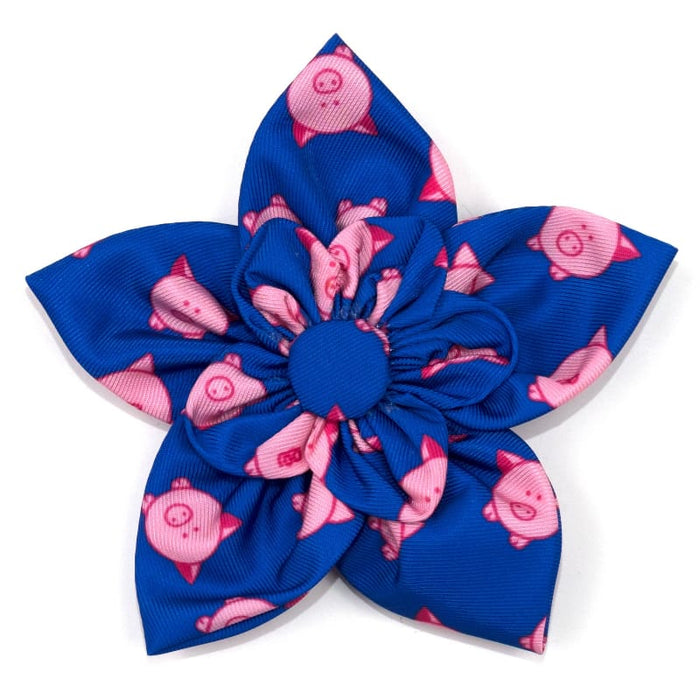 The Worthy Dog Bow Ties SM Wilbur Pig Blue / Pink Flower Pet Collar Attachment - 2 Sizes