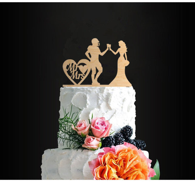 Wooden Travel Theme Bride and Groom Cake Toppers - Assorted Bridal Wood Cake Tops