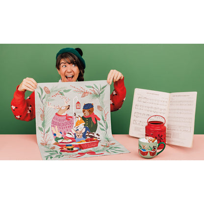 Woodland Carolers Christmas Mug and Dishtowel Set