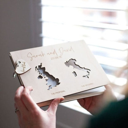 World Map Wedding Personalized Custom Guestbook - A Keepsake Wooden Book