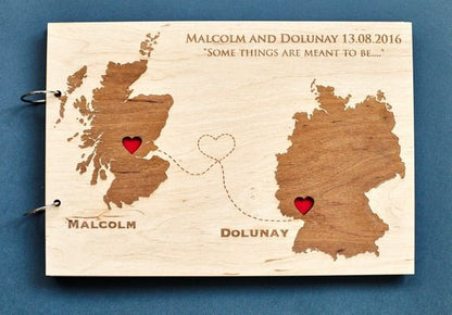 World Map Wedding Personalized Custom Guestbook - A Keepsake Wooden Book