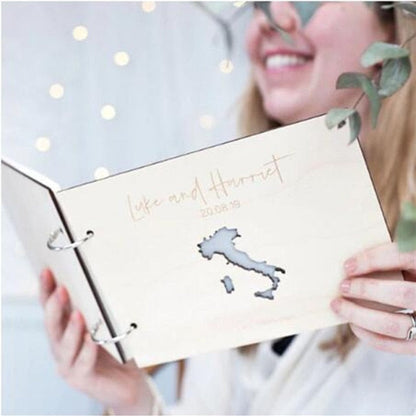 World Map Wedding Personalized Custom Guestbook - A Keepsake Wooden Book