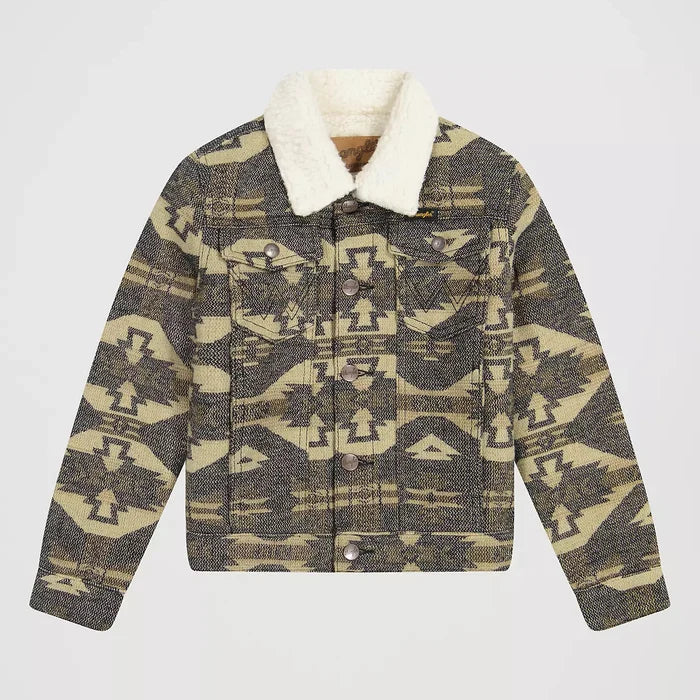 Wrangler Boy's Sherpa Lined Jacquard Print Jacket in Elmwood