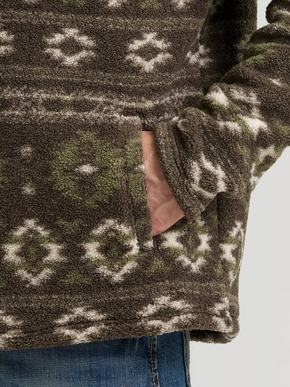 Wrangler Men's Hay Away Sherpa Quarter Zip Pullover in Black Olive
