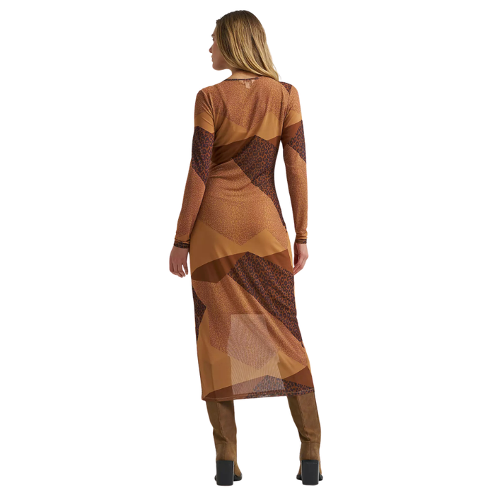 Wrangler Retro Women's L/S Leopard Print Mesh Maxi Dress in Brown