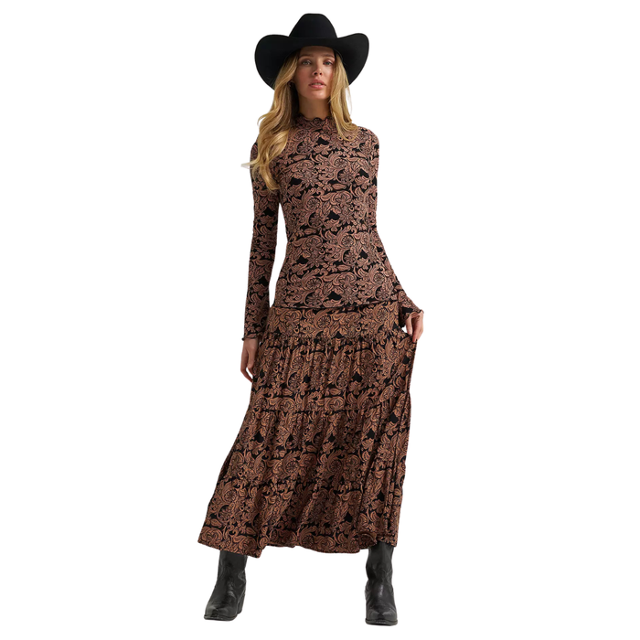 Wrangler Women's Printed Tiered Maxi Skirt in Black