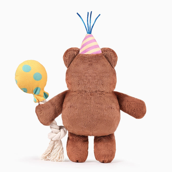 Yappy Birthday Party Bear Rope Tug Plush Squeaky Dog Toy